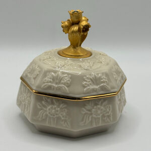 Vintage Lenox May Birth Month Cream Gold Floral Trinket Box Decor